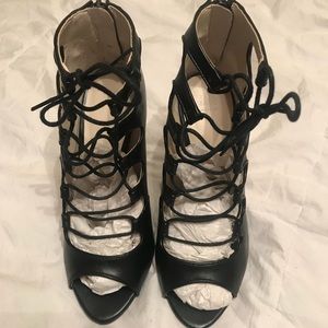 ZARA black leather lace up heels